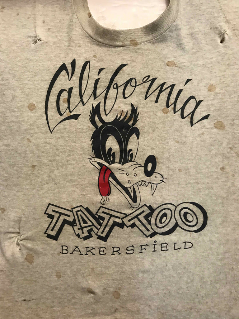 Vintage Tattoo Shirts from End of the Trail - CA Tattoo Bakersfield - gray shirt stained