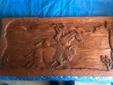 Wooden Relief of Indian, Horse and Buffalo